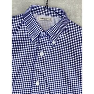 Collars‎ & Co. Men's Medium Blue Gingham Button Down Shirt Lightweight Stretch